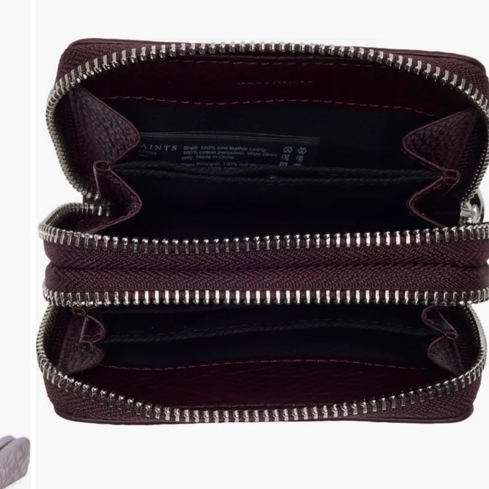 AllSaints Fetch Card Burnt Red Double Zip Leather Wallet NWT 🔆